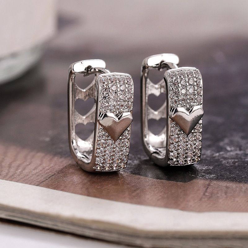 Fashion Silver Copper Diamond Love Square Earrings