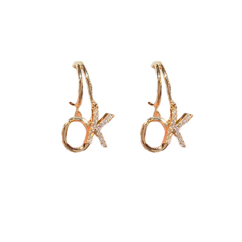 Fashion Gold Copper Diamond Letter Earrings