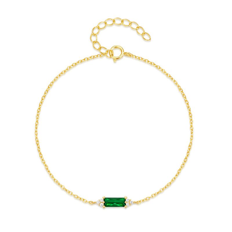 Fashion Gold-green Diamond Sterling Silver Diamond Rectangular Bracelet