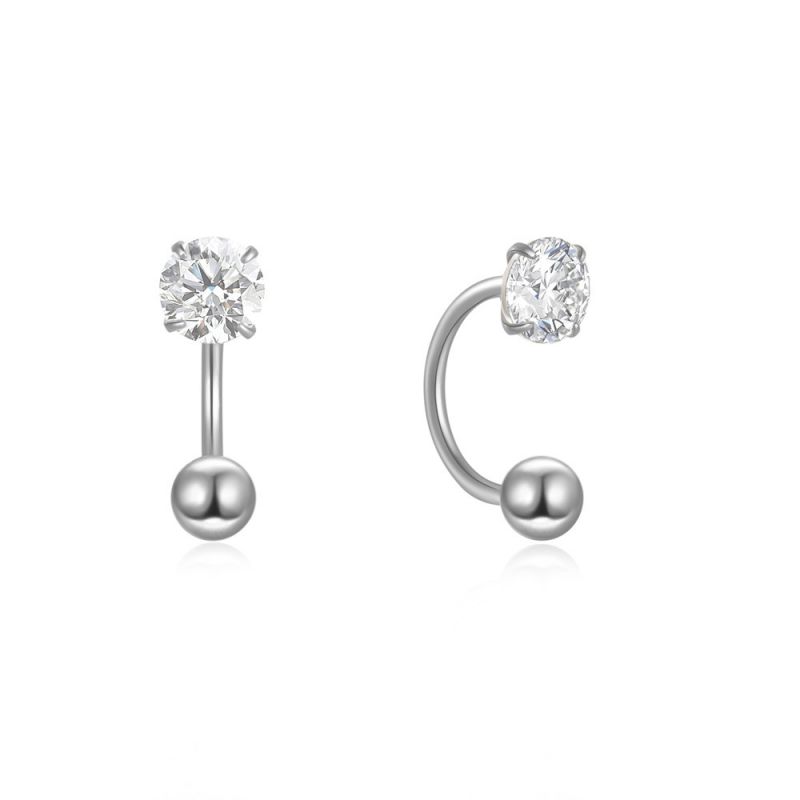 Fashion White Gold Sterling Silver Hook Ball Stud Earrings