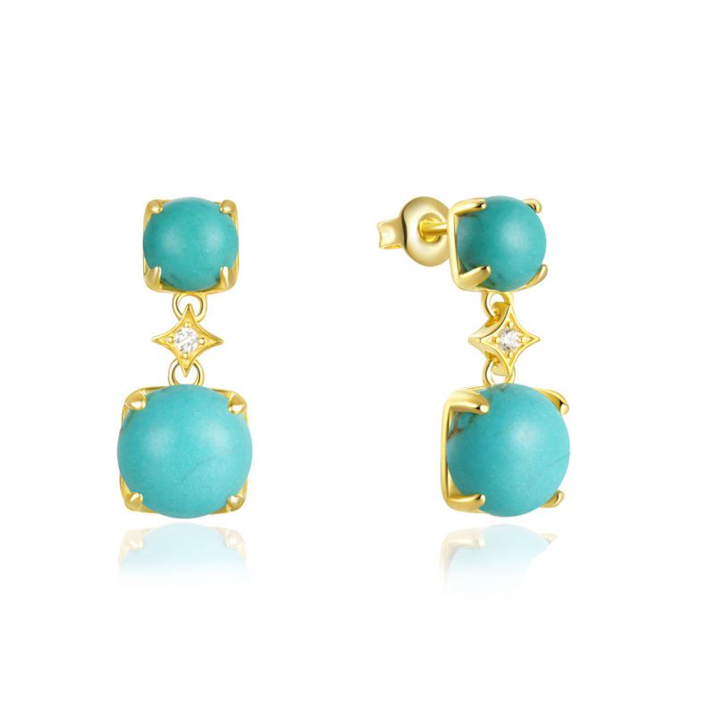 Fashion Golden #1 Sterling Silver Diamond And Turquoise Earrings