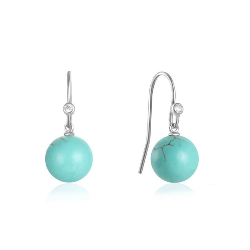 Fashion Platinum #2 Sterling Silver Diamond And Turquoise Earrings