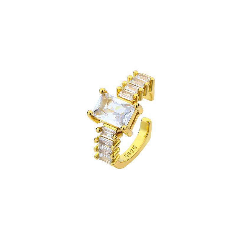 Fashion One Large Square Zircon Ear Clip (gold Color) Copper Diamond Square Ear Clip (single)