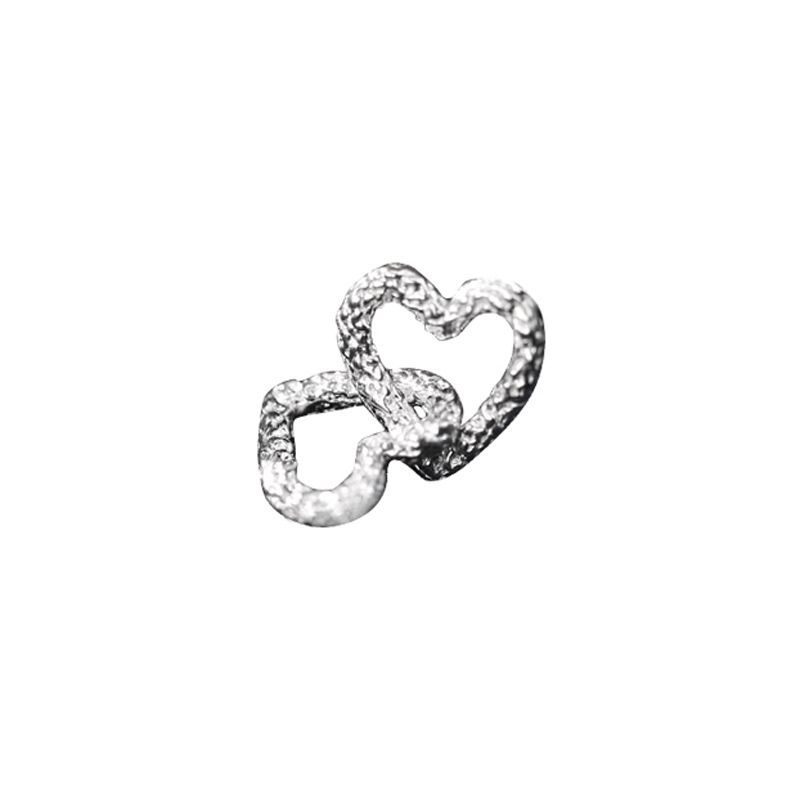 Fashion One Silver Heart-shaped Earrings Copper Texture Double Love Earrings (single)