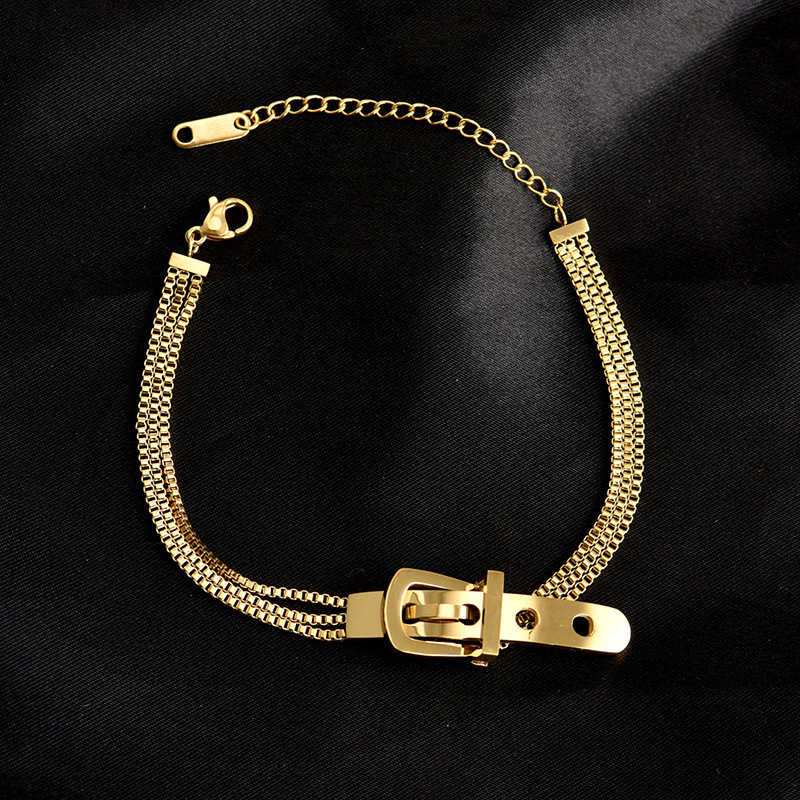Fashion Gold Titanium Steel Belt Buckle Chain Bracelet