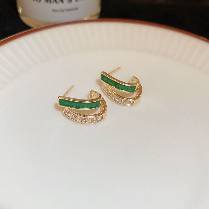 Fashion Green (real Gold Plating) Metal Diamond-drip Geometric Stud Earrings