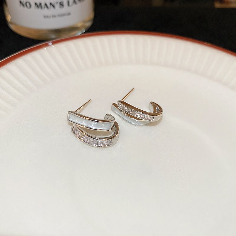 Fashion Silver (real Gold Plating) Metal Diamond-drip Geometric Stud Earrings