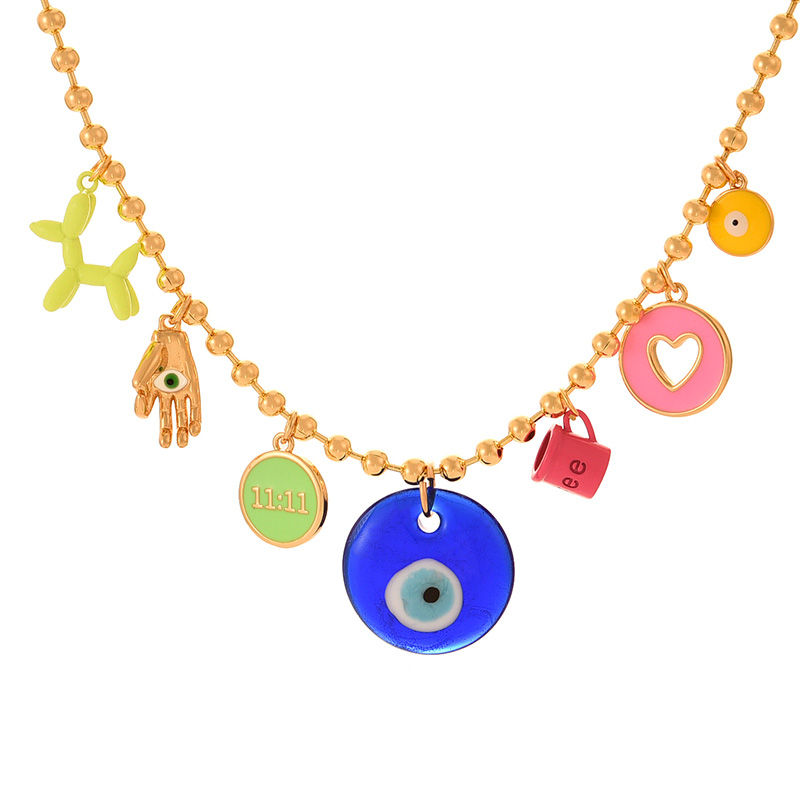 Fashion Color Copper Inlaid Zirconium Dripping Oil Eye Love Letter Pendant Bead Necklace (3mm)