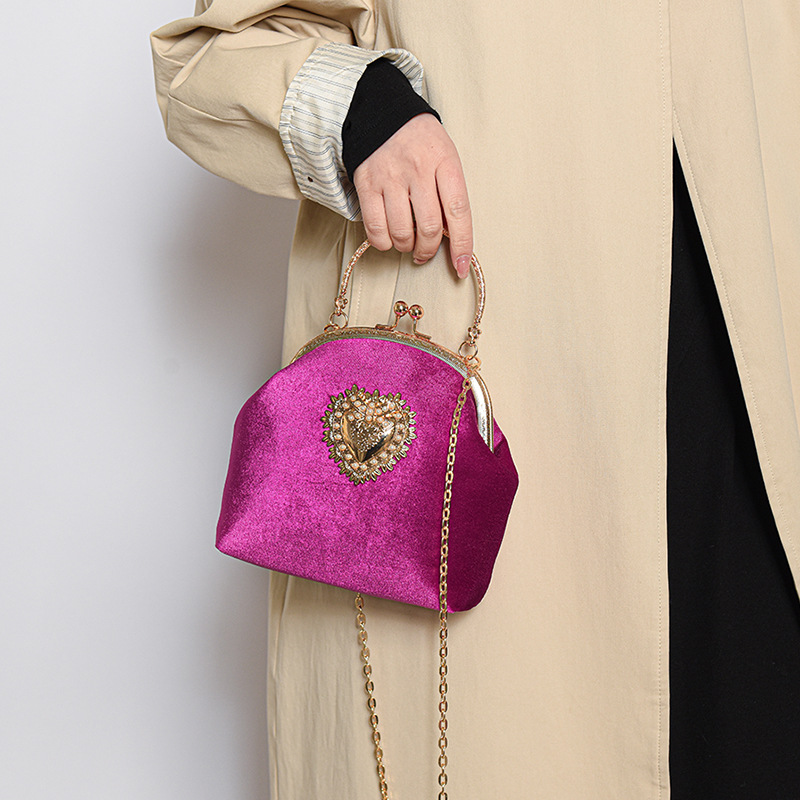 Fashion Rose Red Velvet Clip Large Capacity Crossbody Bag
