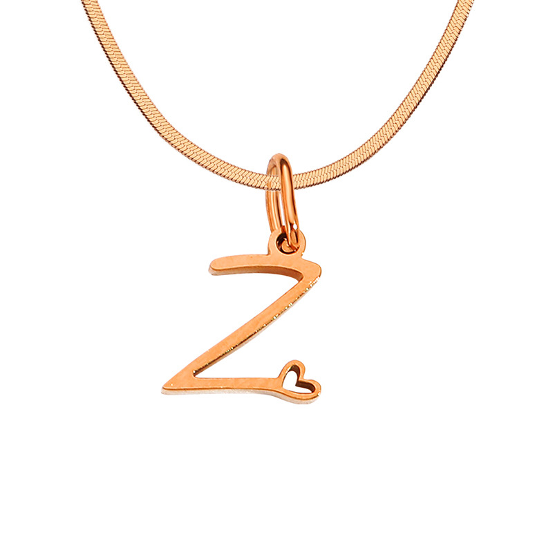 Fashion Z-rose Gold Stainless Steel Snake Bone Chain Hollow Love 26 Letter Necklace
