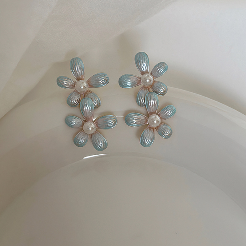 Fashion Blue Geometric Flower Earrings
