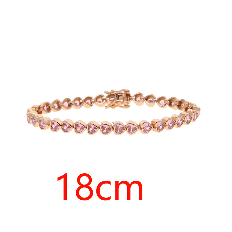 Fashion Rose Gold Pink Stone 18cm Copper Set Heart Shaped Zirconium Bracelet