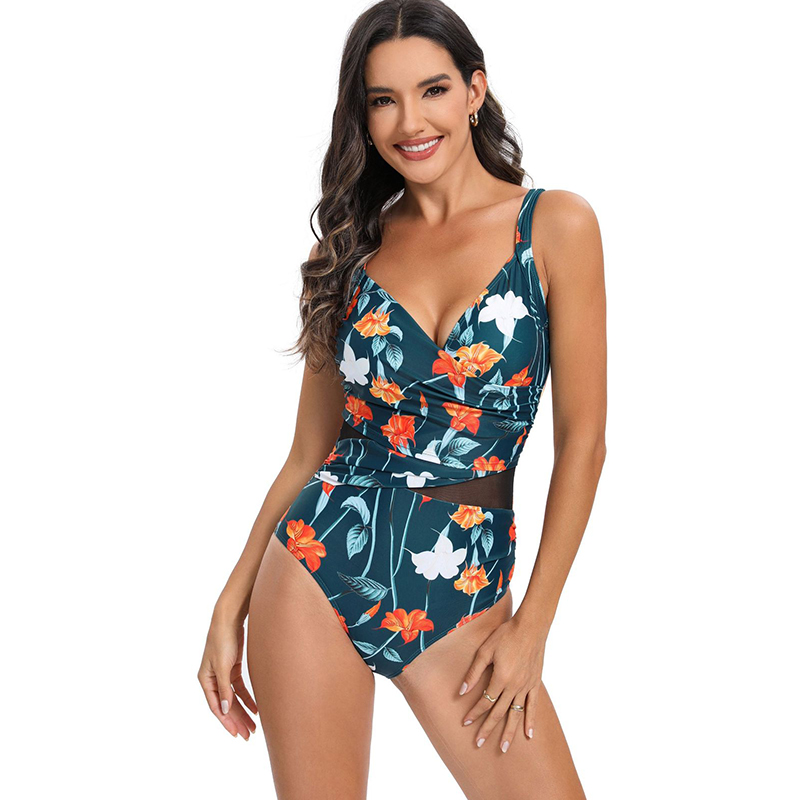 Fashion 3# Polyester Printed Mesh One-piece Swimsuit