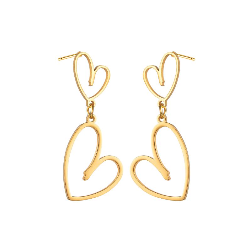 Fashion Gold Stainless Steel Double Love Earrings