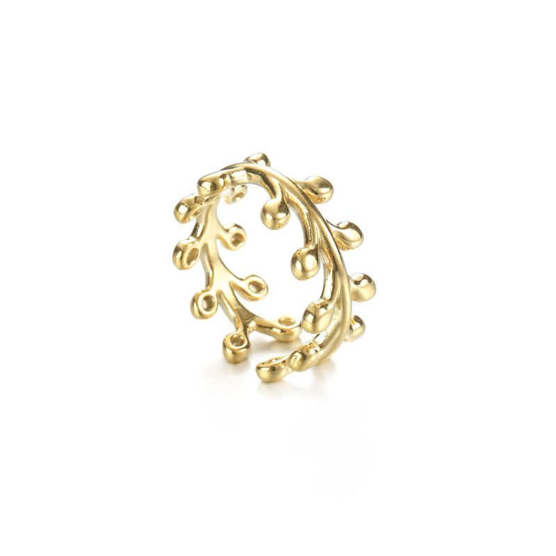 Fashion Gold Stainless Steel Geometric Leaf Open Ring