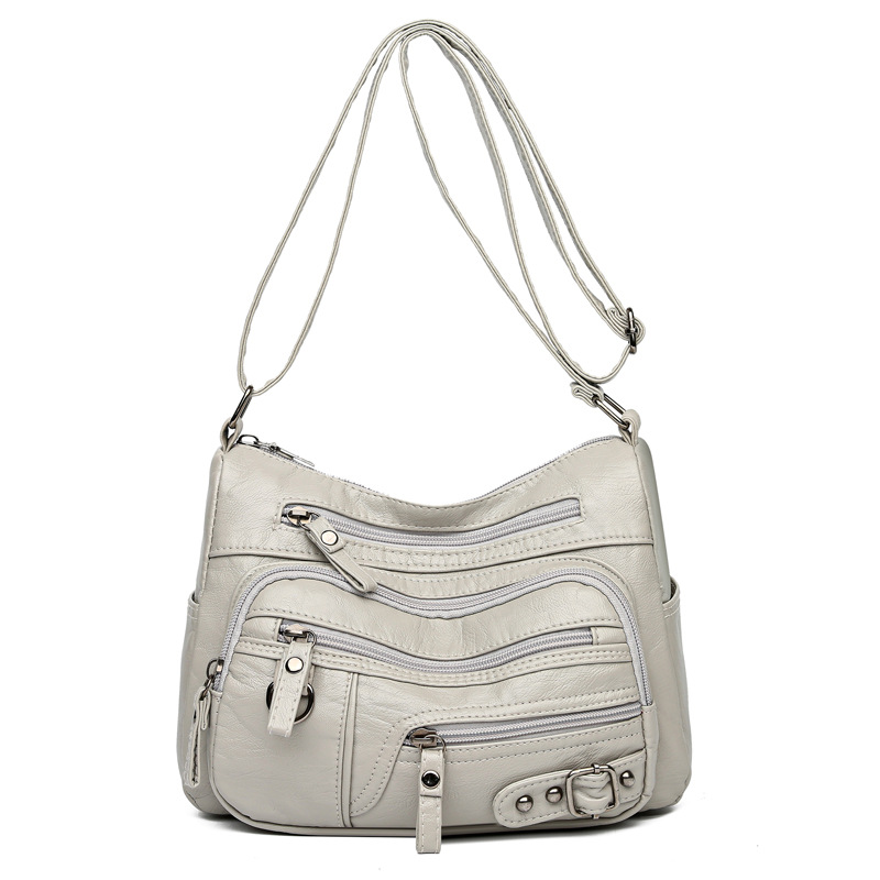 Fashion 8967 Gray Pu Multi-zipper Large Capacity Crossbody Bag