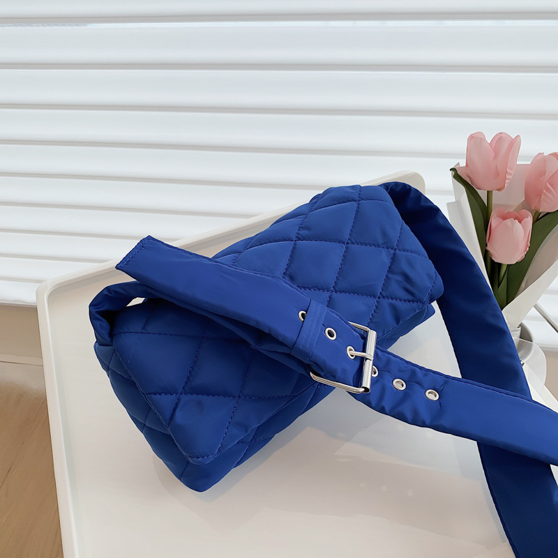 Fashion Blue Nylon Diamond Embroidery Large Capacity Crossbody Bag
