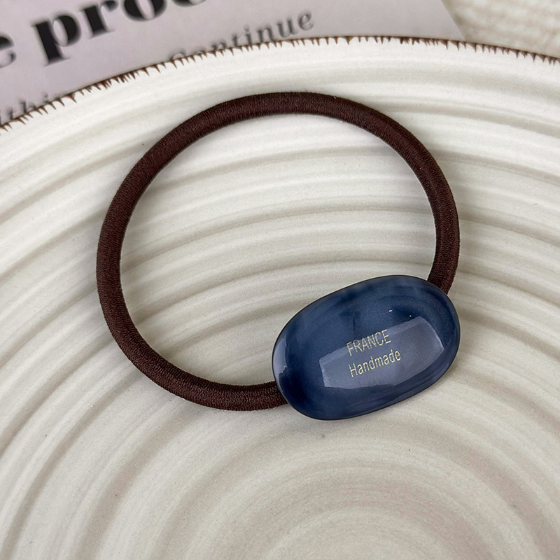 Fashion F Blue Gray Acetate Oval Gold Label Hair Tie