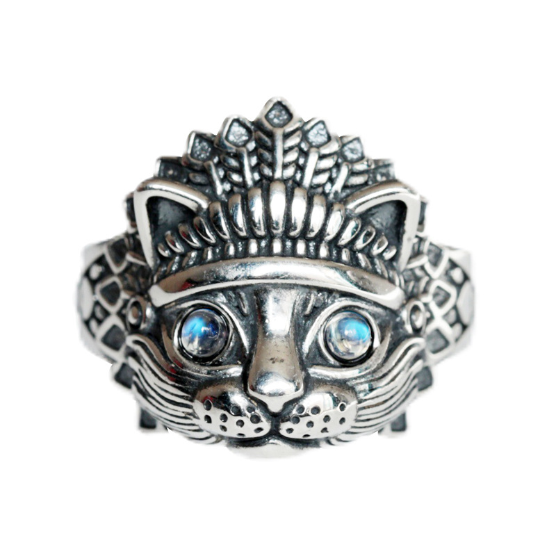 Fashion Silver Metal Silver Plated Cat Head Mens Ring