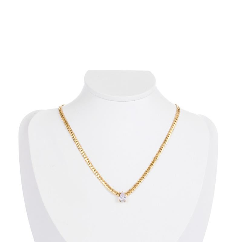 Fashion White Titanium Steel Diamond Drop Necklace