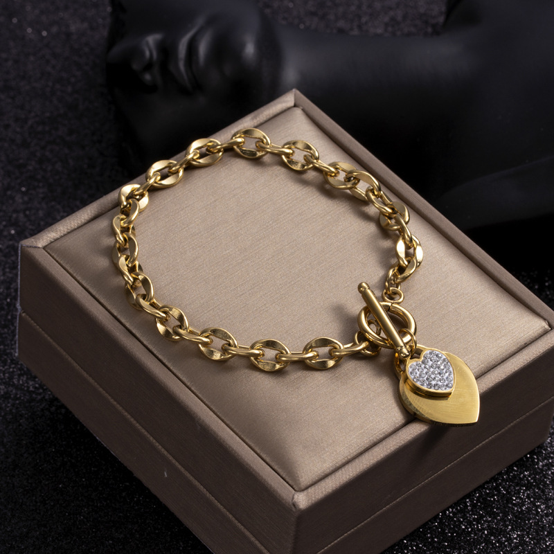 Fashion Gold Titanium Steel Diamond Love Bracelet
