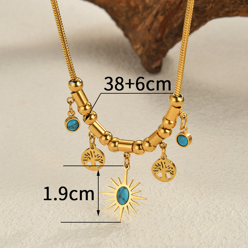 Fashion Star Necklace Stainless Steel Hollow Tree Of Life Round Blue Pine Necklace