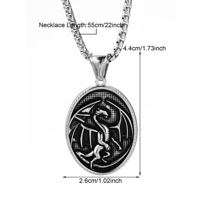 Fashion Silver Stainless Steel Embossed Oval Mens Necklace