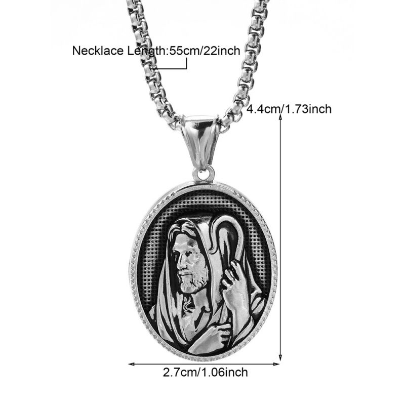 Fashion Silver Stainless Steel Embossed Oval Mens Necklace