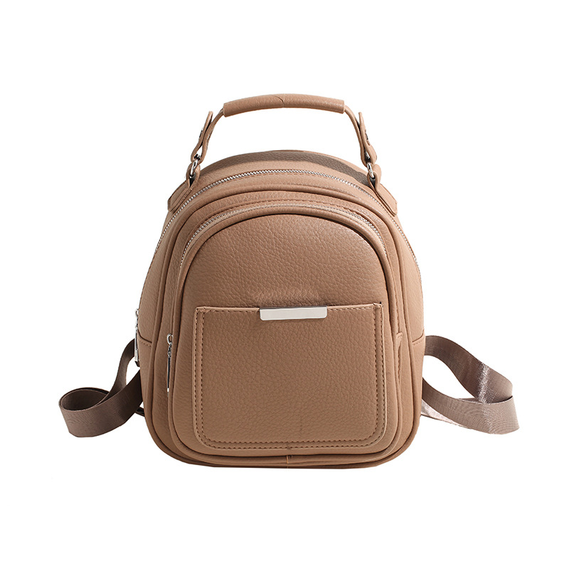 Fashion Khaki Soft Leather Large Capacity Backpack