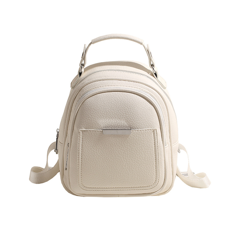 Fashion White Soft Leather Large Capacity Backpack
