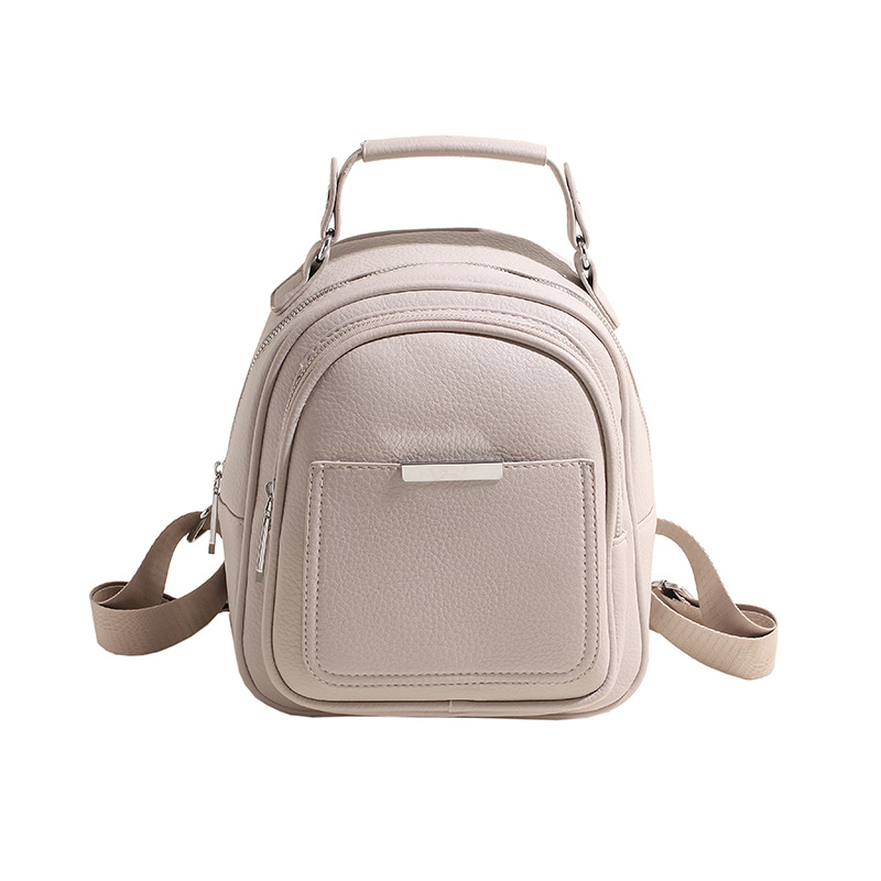Fashion Beige Gray Soft Leather Large Capacity Backpack