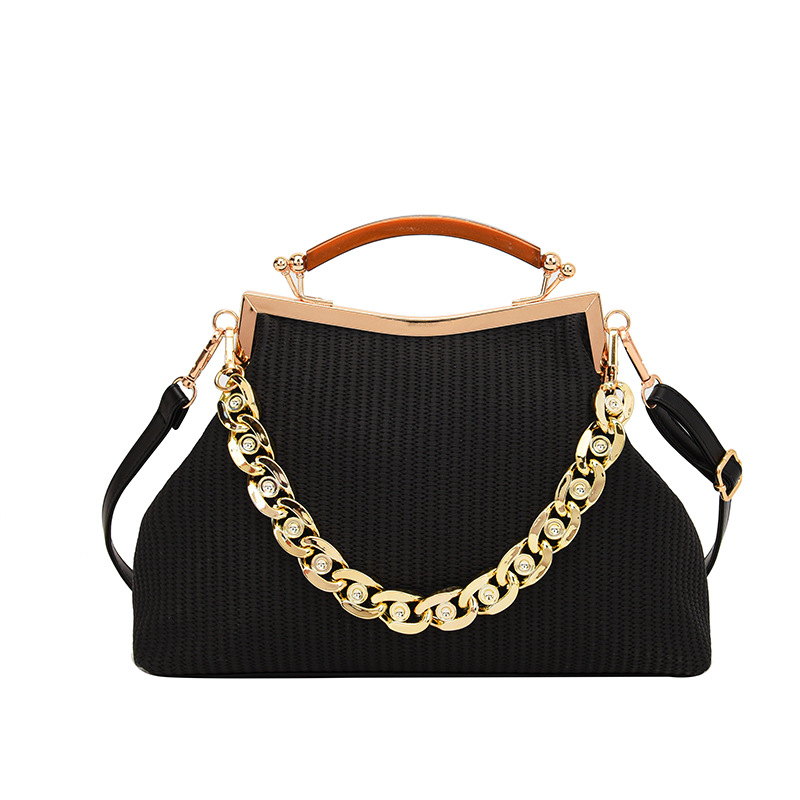Fashion Black Pu Clip Woven Large Capacity Crossbody Bag