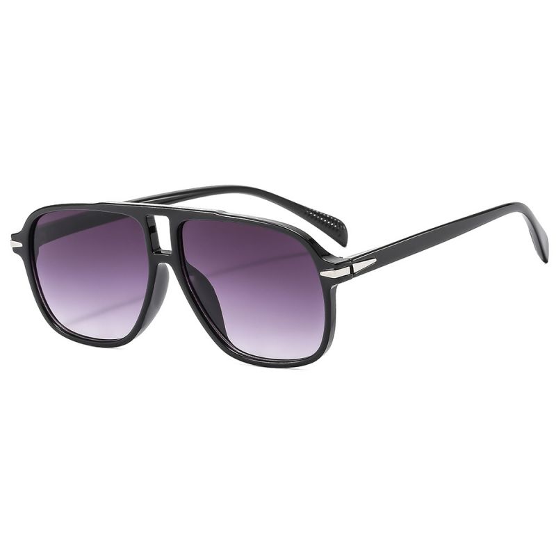 Fashion Glossy Black Frame Double Gray Film Ac Gradient Double Bridge Sunglasses