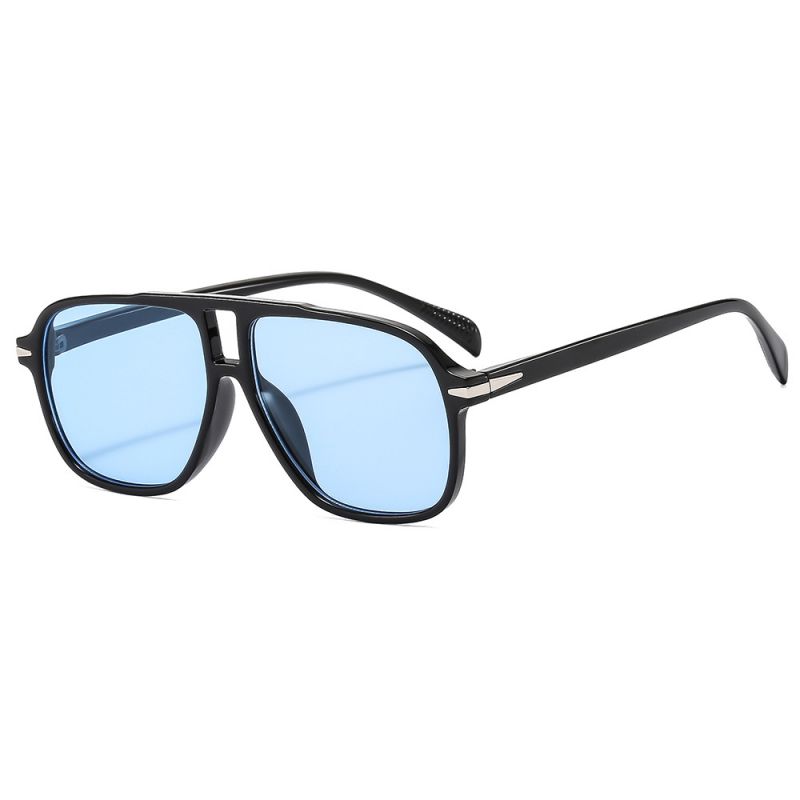 Fashion Bright Black Framed Blue Film Ac Gradient Double Bridge Sunglasses