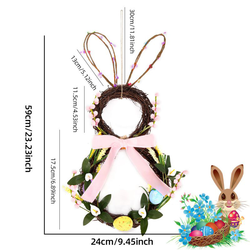 Fashion Pink Bow Vine Circle Rabbit Rabbit Vine Wreath Ornament