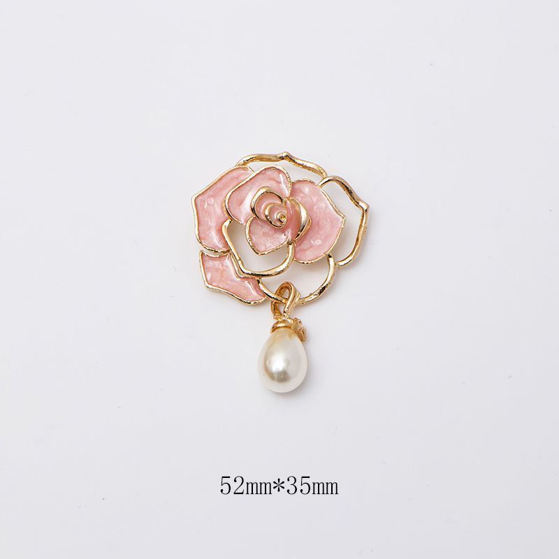 Fashion [pink Camellia Hanging Pearls] Alloy Geometric Camellia Brooch