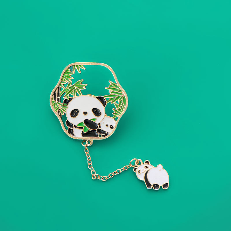 Fashion Panda Hanging Chain-mother And Son Alloy Geometric Panda Brooch