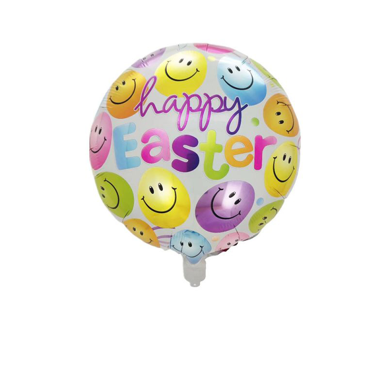 Fashion 18 Inch Round Ball Easter Egg With Smiley Face Aluminum Film Printed Round Balloon