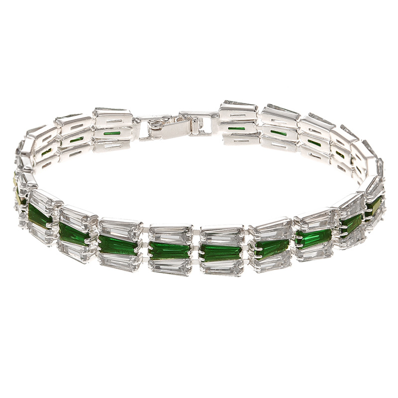 Fashion Green+silver Copper Set Zirconia Geometric Bracelet