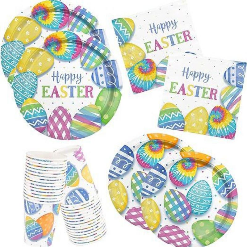 Fashion Easter Set Paper Printed Disposable Paper Plates Cups Paper Towels Tableware Set