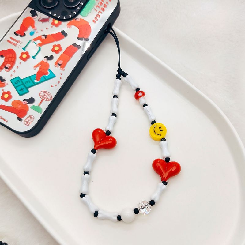 Fashion 1# Bone Beaded Heart Smiley Mobile Phone Chain