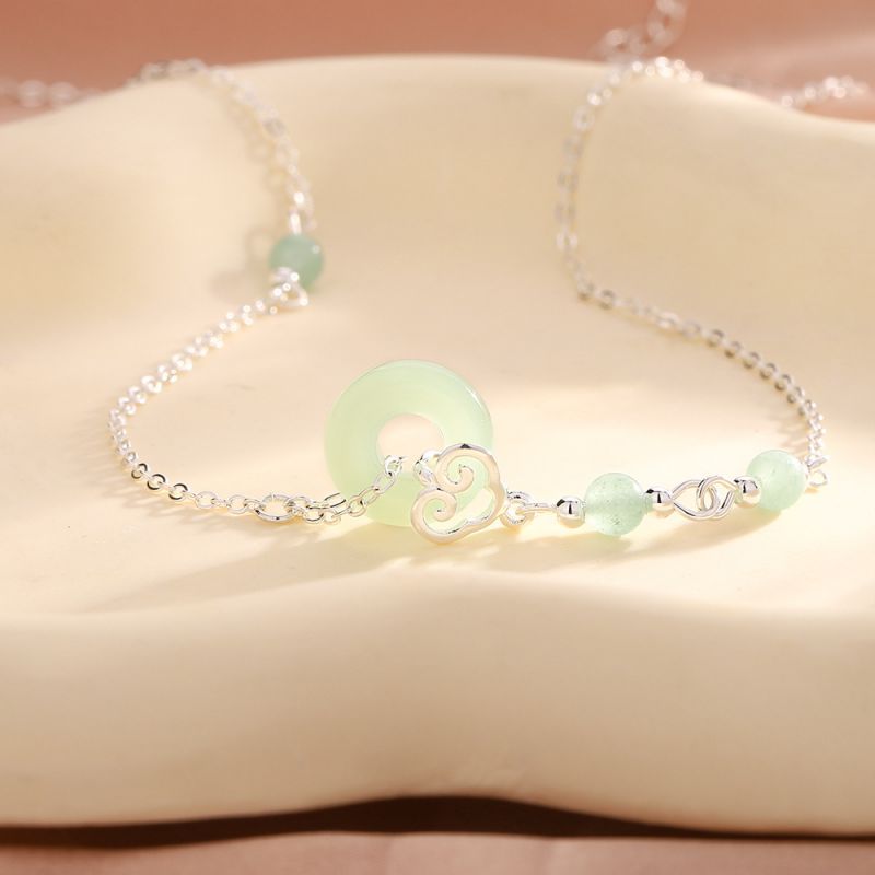 Fashion Xiangyun Ping An Buckle Hetian Jade Necklace (silver) Hetian Jade Peace Buckle Necklace