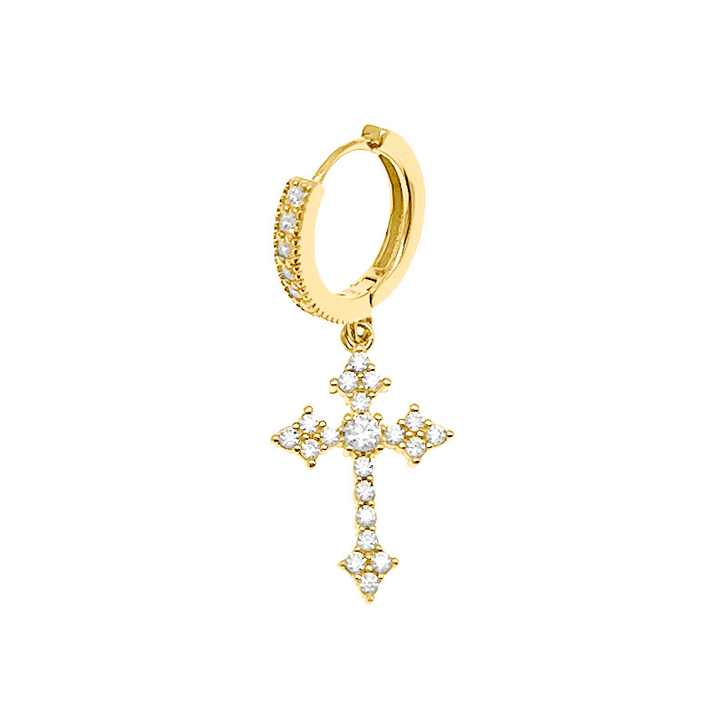 Fashion One Cross Zircon Earring (yellow Gold) Copper Diamond Cross Earrings (single)