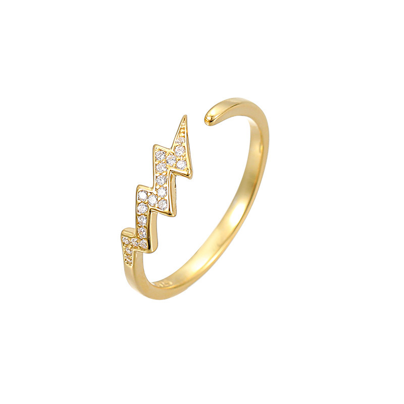Fashion Lightning Diamond Ring (yellow Gold) Copper Set Zirconium Lightning Ring