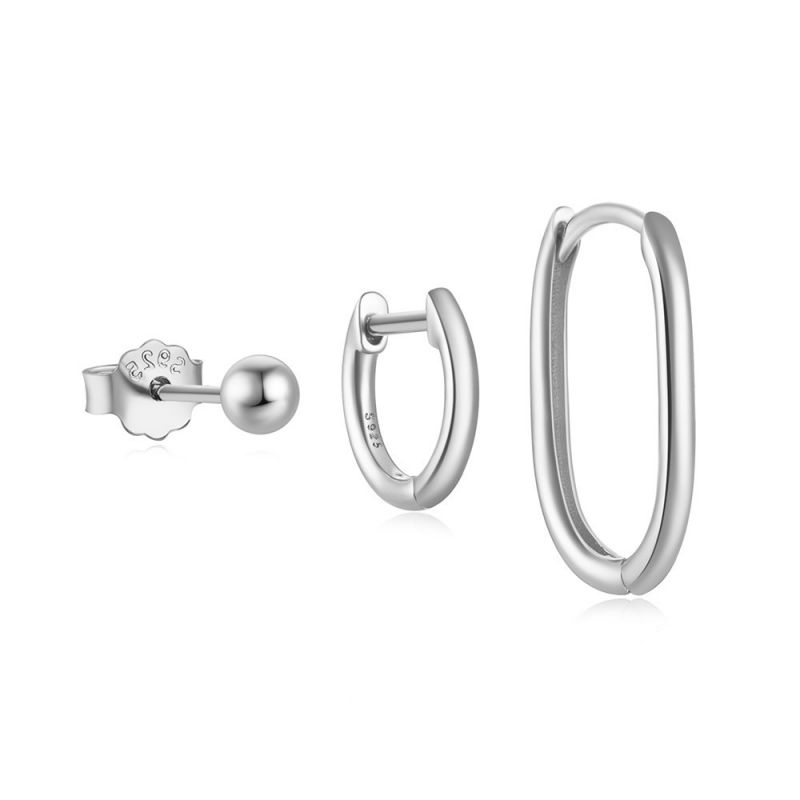 Fashion Set Of 3-platinum Metal Geometric Earring Set