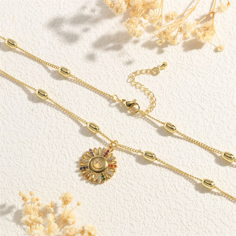 Fashion Sunflower Pendant Copper And Diamond Geometric Sunflower Necklace