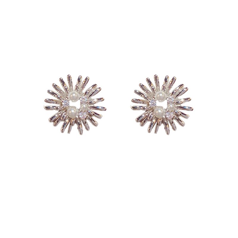 Fashion Silver Copper Diamond Fireworks Stud Earrings