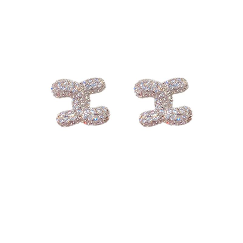 Fashion Silver - Micro-paved Double C Stud Earrings (thick Real Gold Plating) Copper And Diamond Double C Stud Earrings