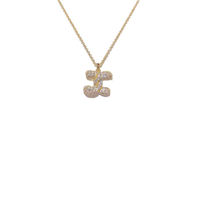 Fashion Gold - Micro-paved Double C Necklace (thick Real Gold Plating) Copper And Diamond Double C Necklace
