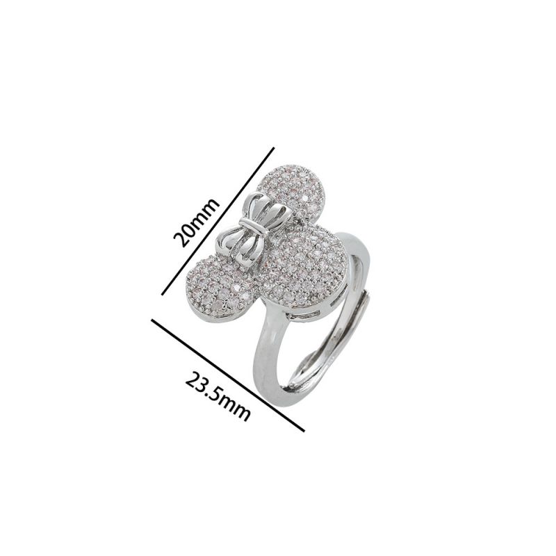 Fashion Mickey Ring Silver Titanium Steel Diamond Mickey Mouse Ring